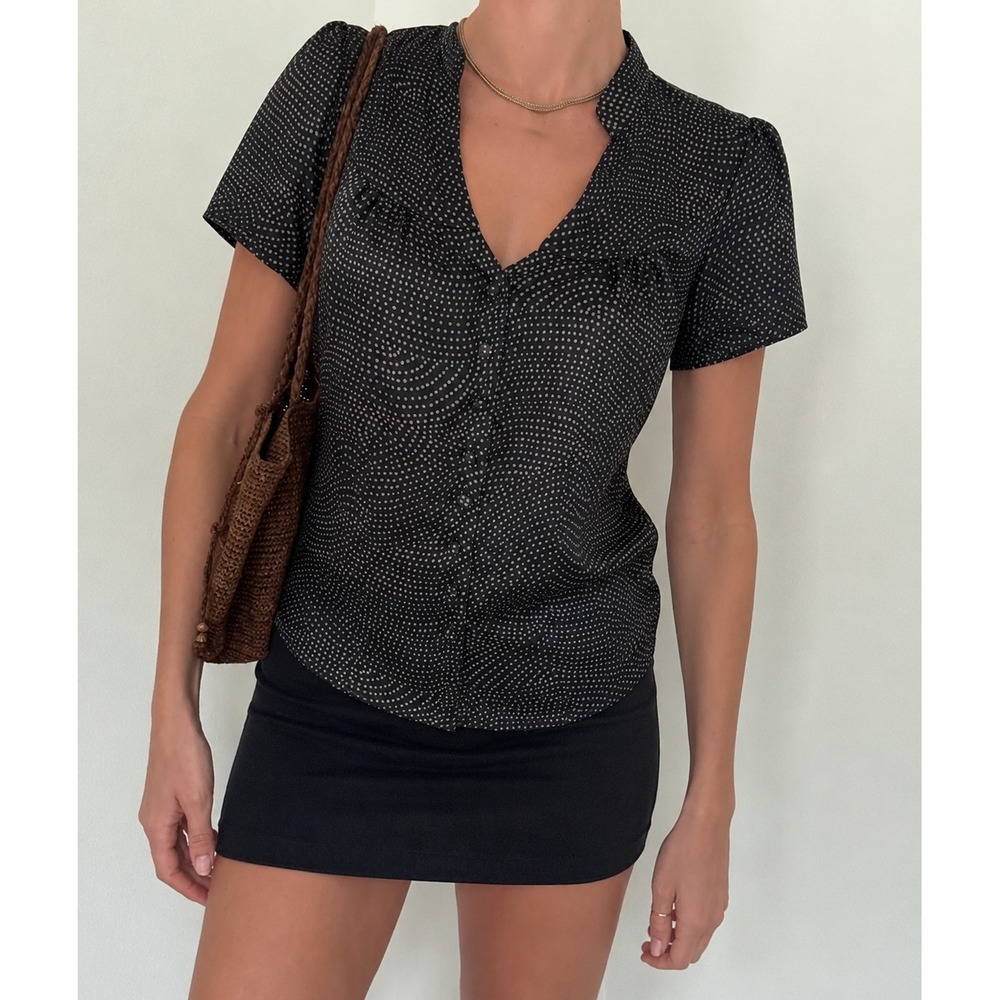 Talbots Vintage Pure Silk Top NWT Sz 6 Black Polka Dot Blouse Twee Academia 90s